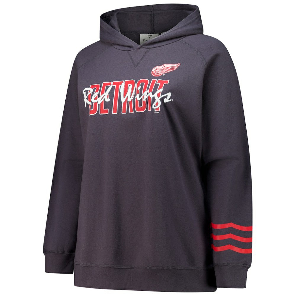 Detroit Red Wings - Fanatics Women's Plus Size Lightweight Fleece Raglan Pullover Hoodie Charcoal