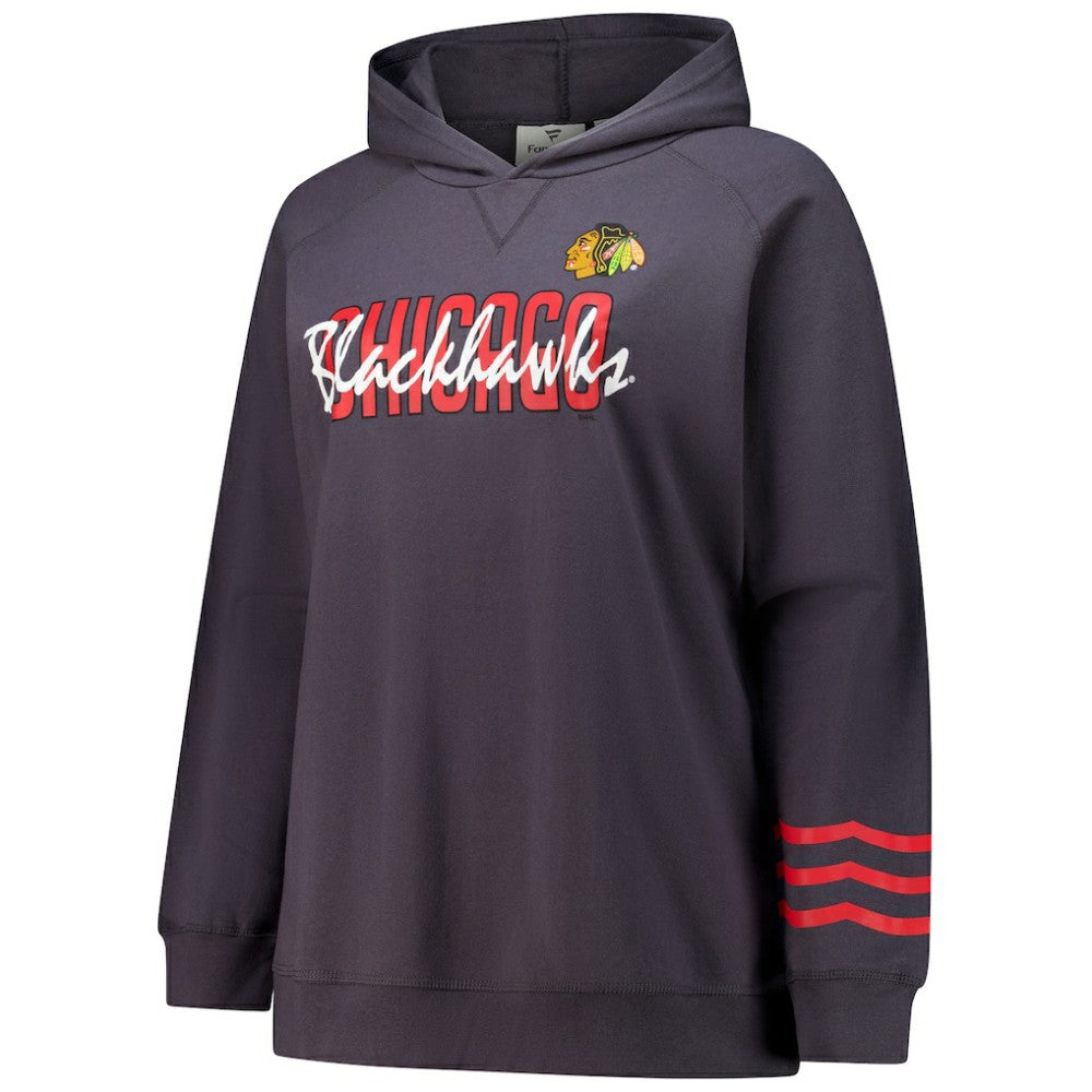 Chicago Blackhawks Fanatics Women's Plus Size Lightweight Fleece Raglan Pullover Hoodie Charcoal