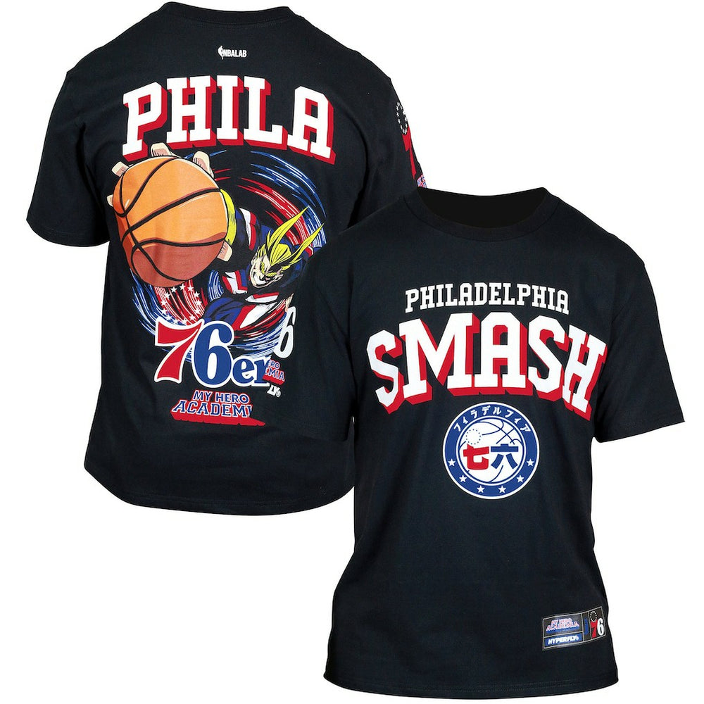 NBA - Philadelphia 76ers Hyperfly Unisex NBA x My Hero Academia All Might Smash T-Shirt - Black