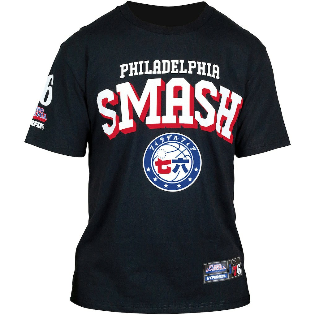 NBA - Philadelphia 76ers Hyperfly Unisex NBA x My Hero Academia All Might Smash T-Shirt - Black