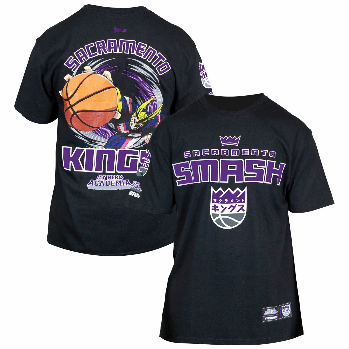 NBA - Sacramento Kings Hyperfly Unisex NBA x My Hero Academia All Might Smash T-Shirt - Black
