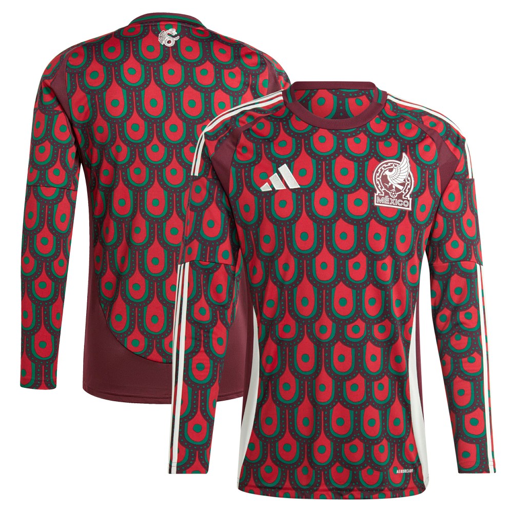 Adidas Mexico National Team 2024 Home Replica Long Sleeve Jerseys - Burgundy