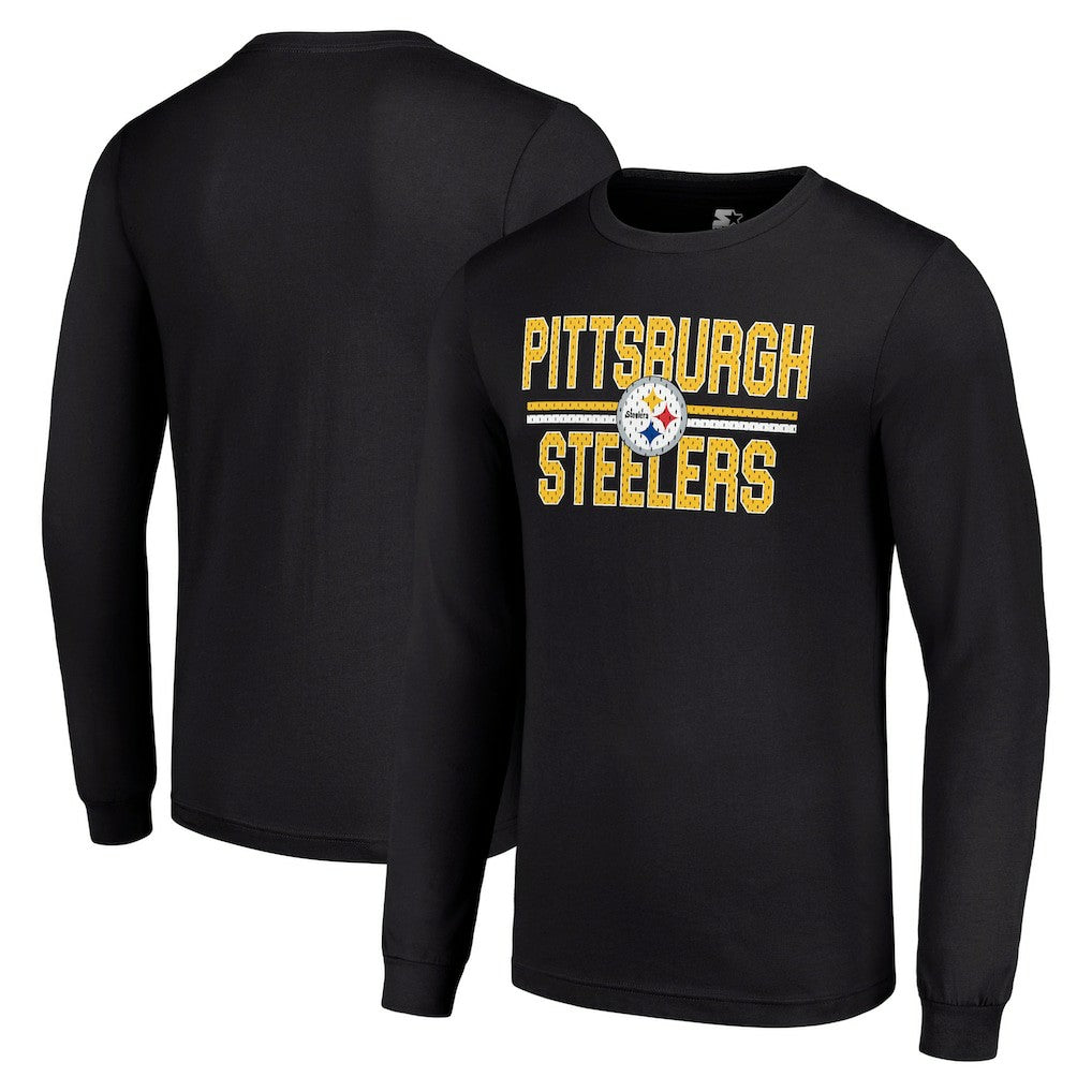 Pittsburgh Steelers Starter Team Mesh Print Graphic Long Sleeve T-Shirt Black - NFL