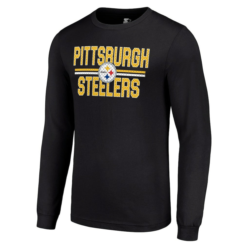 Pittsburgh Steelers Starter Team Mesh Print Graphic Long Sleeve T-Shirt Black - NFL