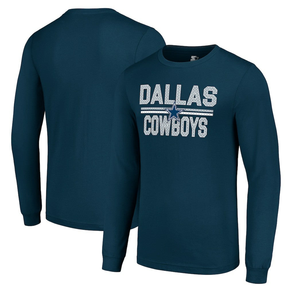 Dallas Cowboys Starter Team Mesh Print Graphic Long Sleeve T-Shirt Navy - NFL