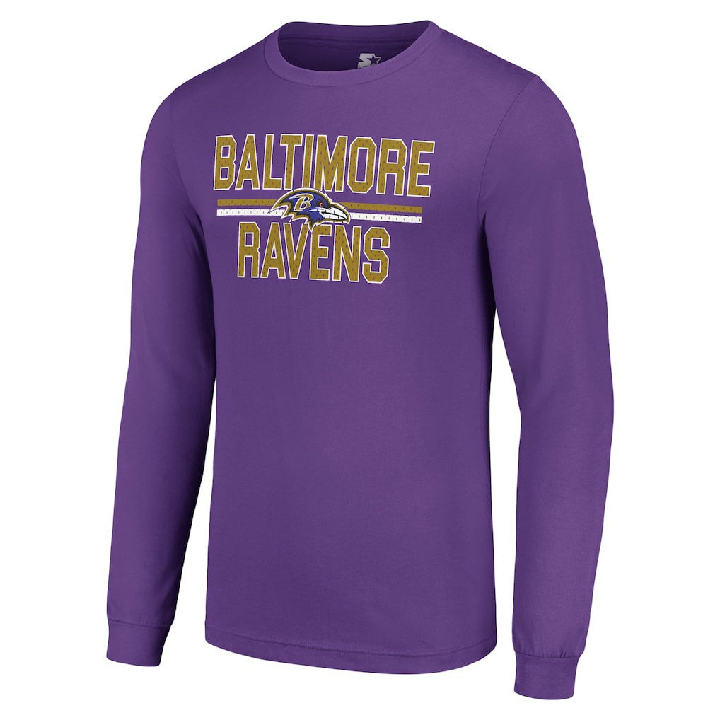 Baltimore Ravens Starter Team Mesh Print Graphic Long Sleeve T-Shirt Purple - NFL