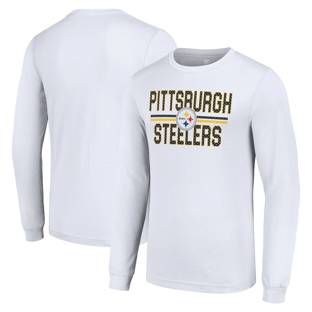Pittsburgh Steelers Starter Team Mesh Print Graphic Long Sleeve T-Shirt White - NFL