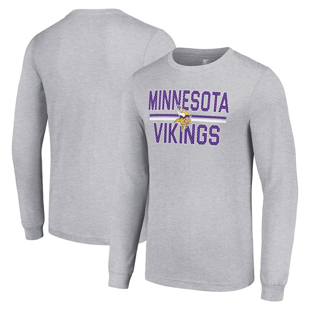 Minnesota Vikings Starter Team Mesh Print Graphic Long Sleeve T-Shirt Heather Gray - NFL