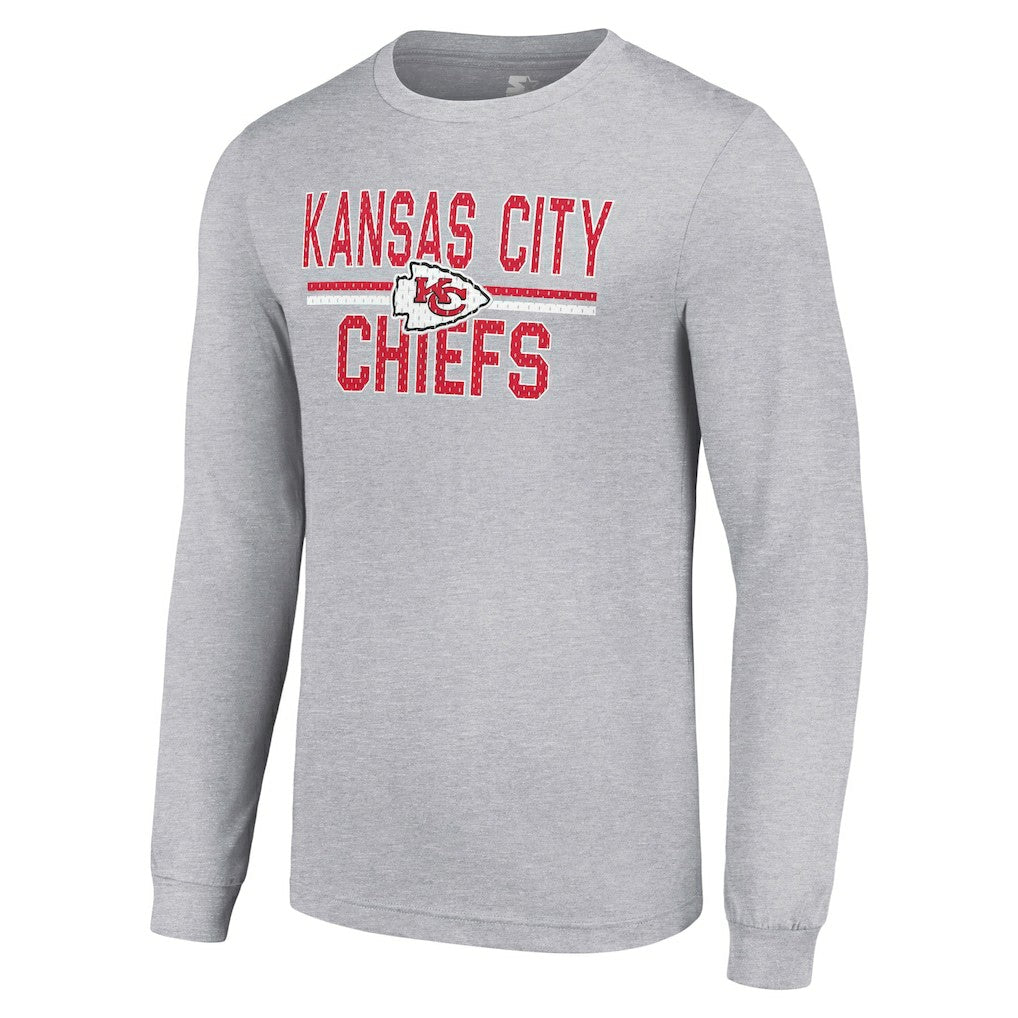 Kansas City Chiefs Starter Team Mesh Print Graphic Long Sleeve T-Shirt Heather Gray - NFL