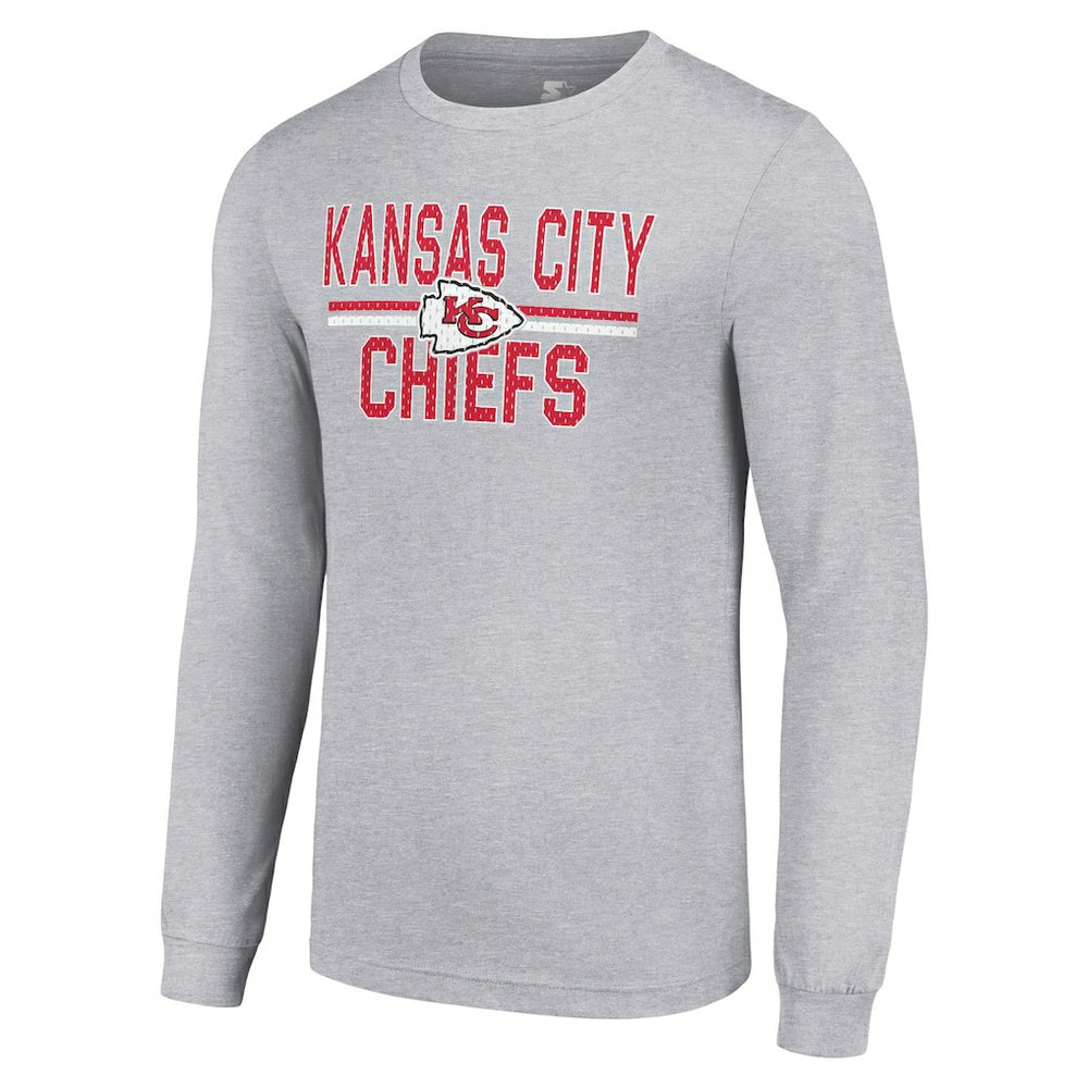 Kansas City Chiefs Starter Team Mesh Print Graphic Long Sleeve T-Shirt Heather Gray - NFL