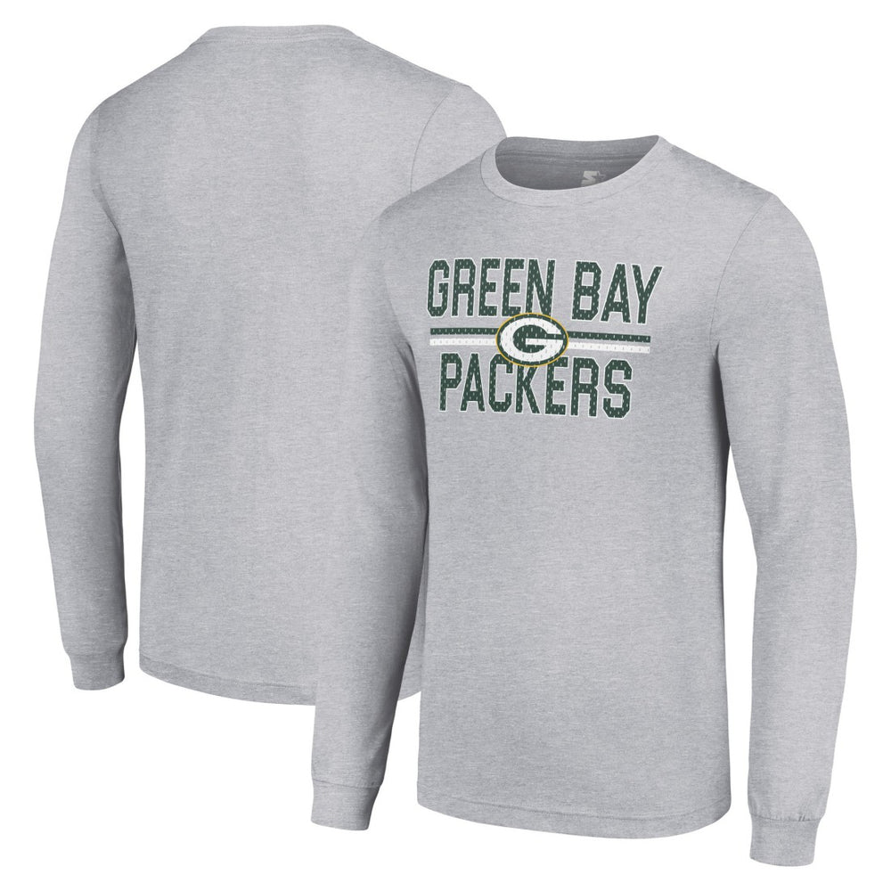 Green Bay Packers Starter Team Mesh Print Graphic Long Sleeve T-Shirt Heather Gray - NFL