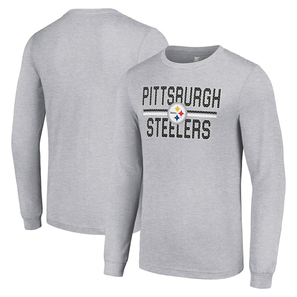 Pittsburgh Steelers Starter Team Mesh Print Graphic Long Sleeve T-Shirt Heather Gray - NFL