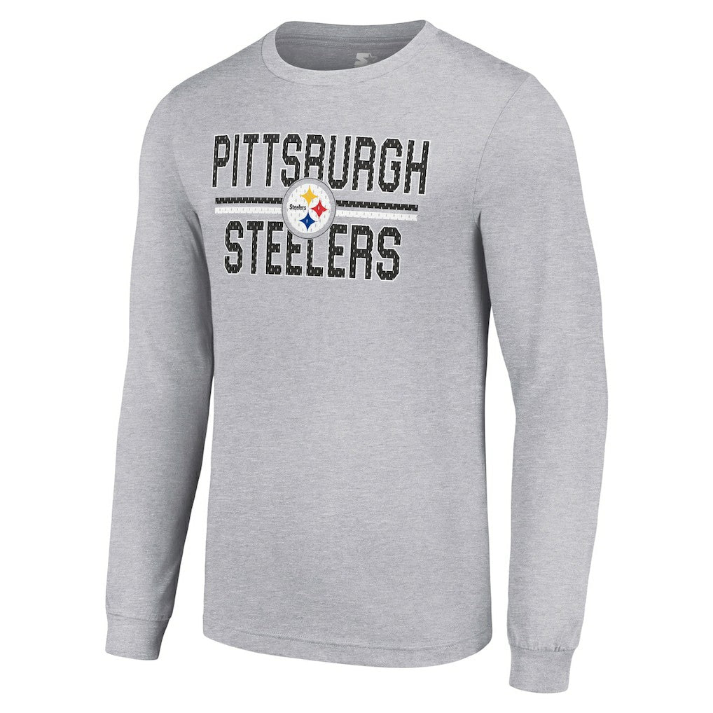 Pittsburgh Steelers Starter Team Mesh Print Graphic Long Sleeve T-Shirt Heather Gray - NFL