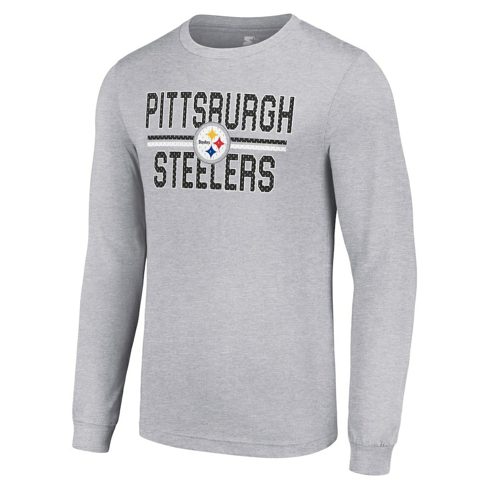 Pittsburgh Steelers Starter Team Mesh Print Graphic Long Sleeve T-Shirt Heather Gray - NFL