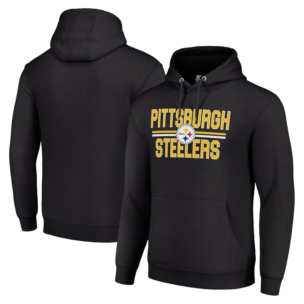 Pittsburgh Steelers Starter Unisex Team Mesh Print Graphic Tri-Blend Pullover Hoodie Black - NFL