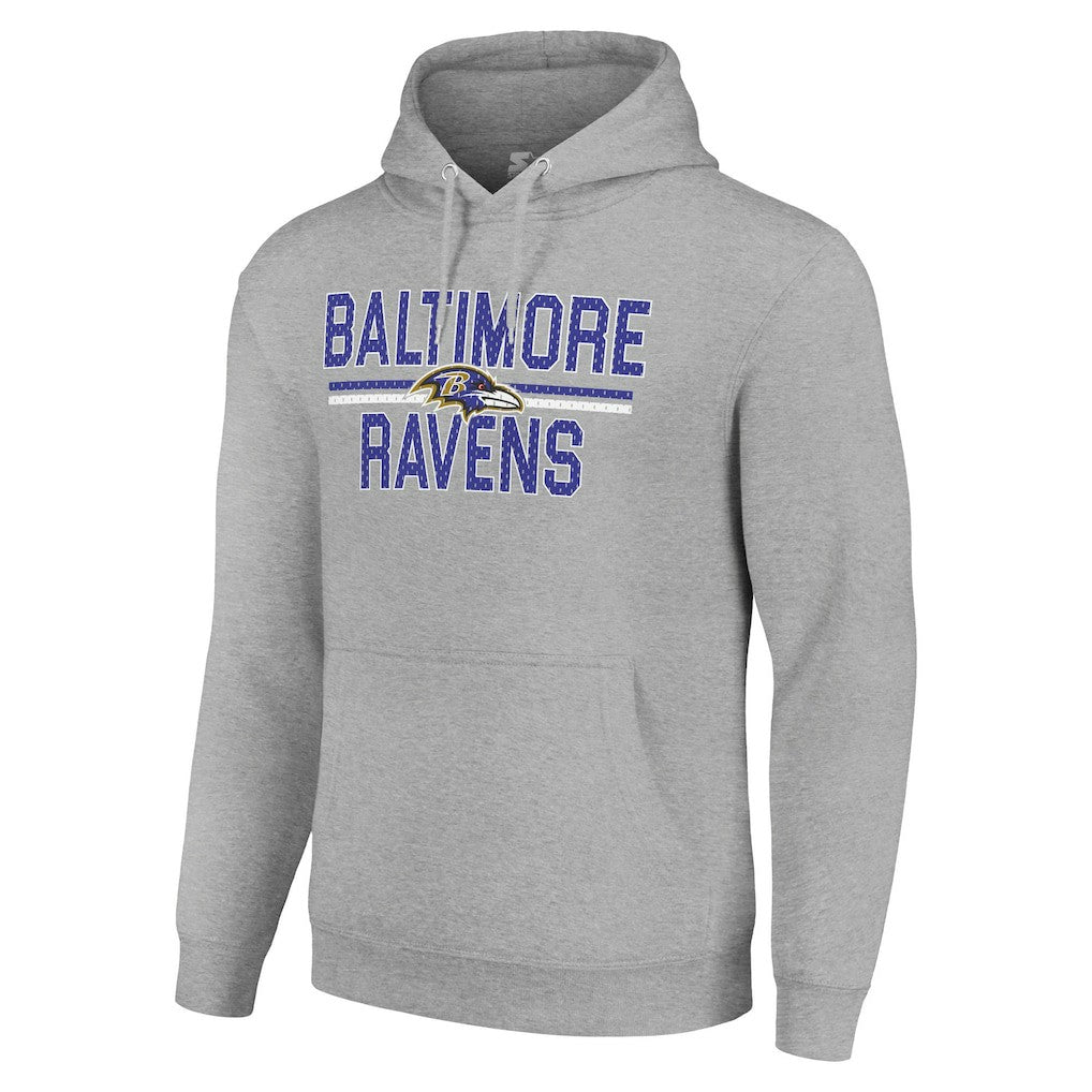 Baltimore Ravens Starter Unisex Team Mesh Print Graphic Tri-Blend Pullover Hoodie Heather Gray - NFL