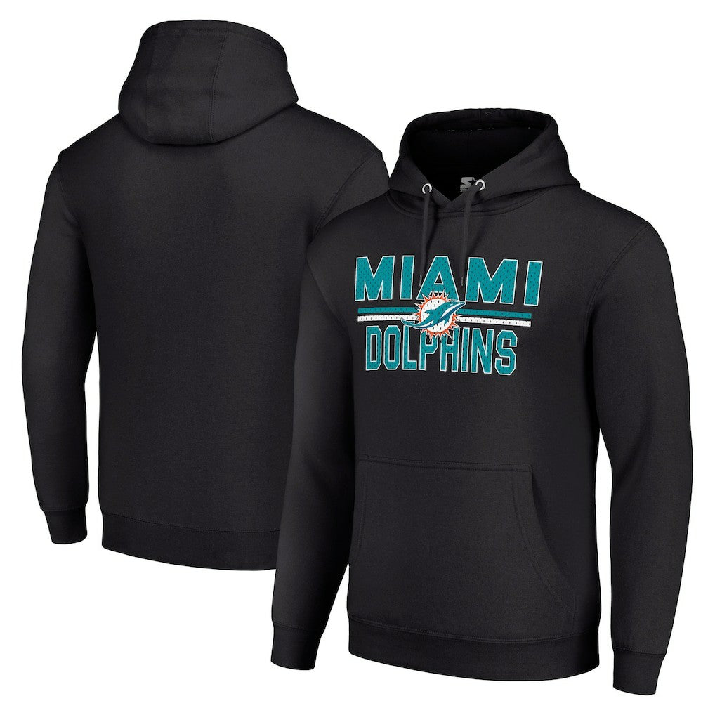 Miami Dolphins Starter Unisex Team Mesh Print Graphic Tri-Blend Pullover Hoodie Black - NFL