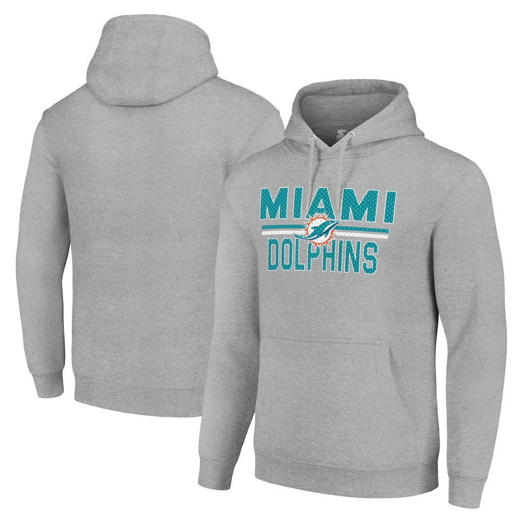 Miami Dolphins Starter Unisex Team Mesh Print Graphic Tri-Blend Pullover Hoodie Heather Gray - NFL