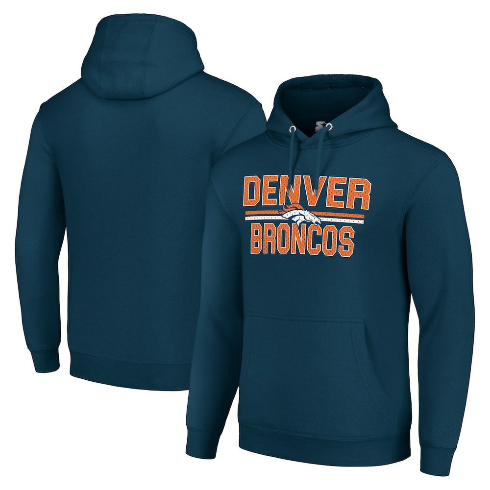 Denver Broncos Starter Unisex Team Mesh Print Graphic Tri-Blend Pullover Hoodie Navy - NFL