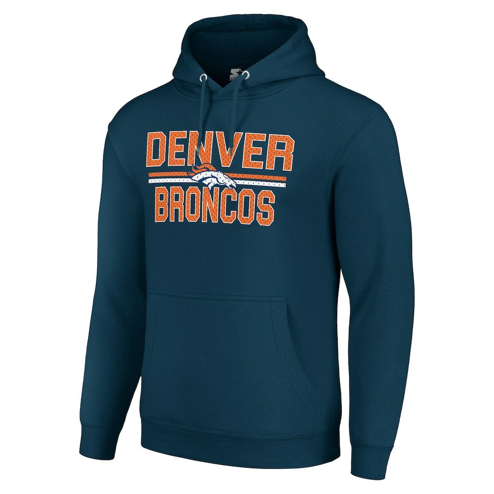 Denver Broncos Starter Unisex Team Mesh Print Graphic Tri-Blend Pullover Hoodie Navy - NFL