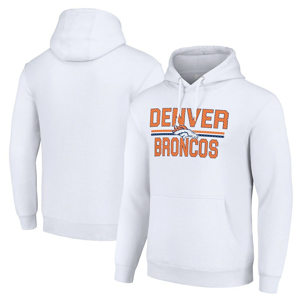 Denver Broncos Starter Unisex Team Mesh Print Graphic Tri-Blend Pullover Hoodie White - NFL