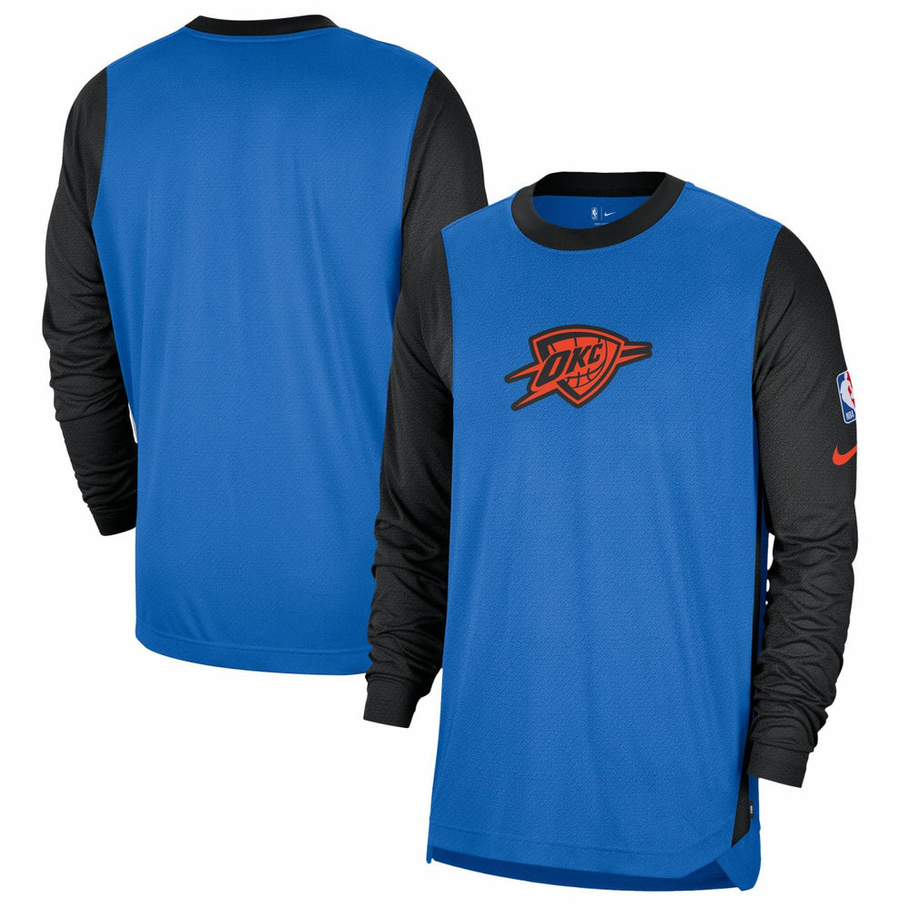 Nike - Oklahoma City Thunder 2024/25 City Edition Authentic Pregame Performance Long Sleeve Shooting T-Shirt - Blue/Black