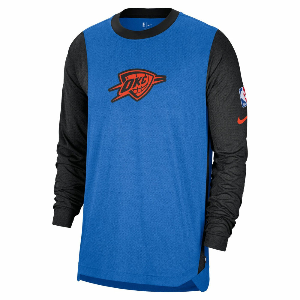 Nike - Oklahoma City Thunder 2024/25 City Edition Authentic Pregame Performance Long Sleeve Shooting T-Shirt - Blue/Black