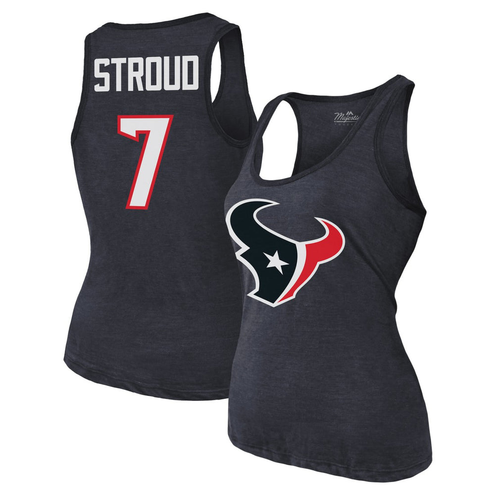 C.J. Stroud Houston Texans Majestic Threads Women's Name & Number Tri-Blend Tank Top Navy - NFL