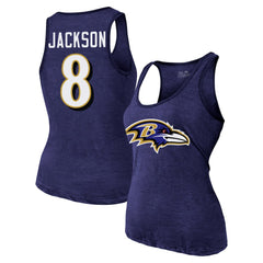 Lamar Jackson Baltimore Ravens Majestic Threads Women's Name & Number Tri-Blend Tank Top Purple - NFL