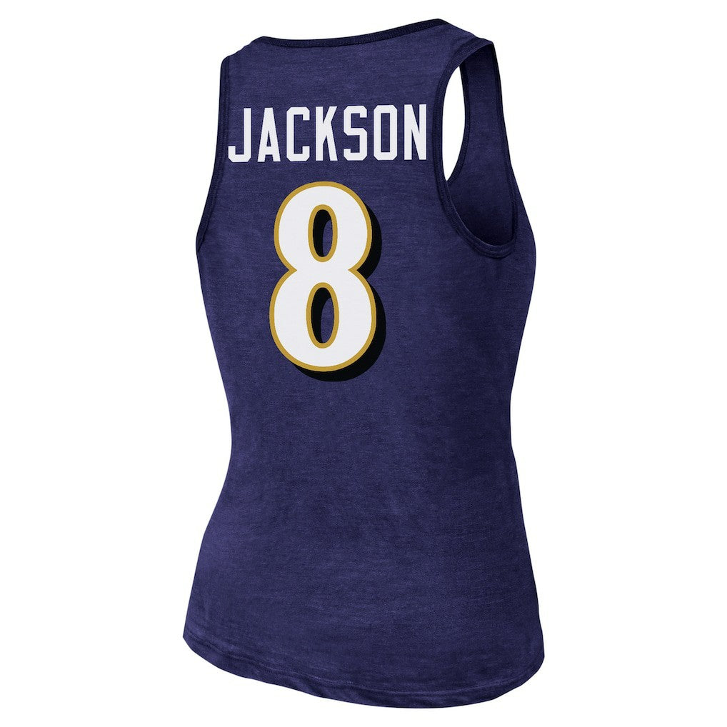 Lamar Jackson Baltimore Ravens Majestic Threads Women's Name & Number Tri-Blend Tank Top Purple - NFL