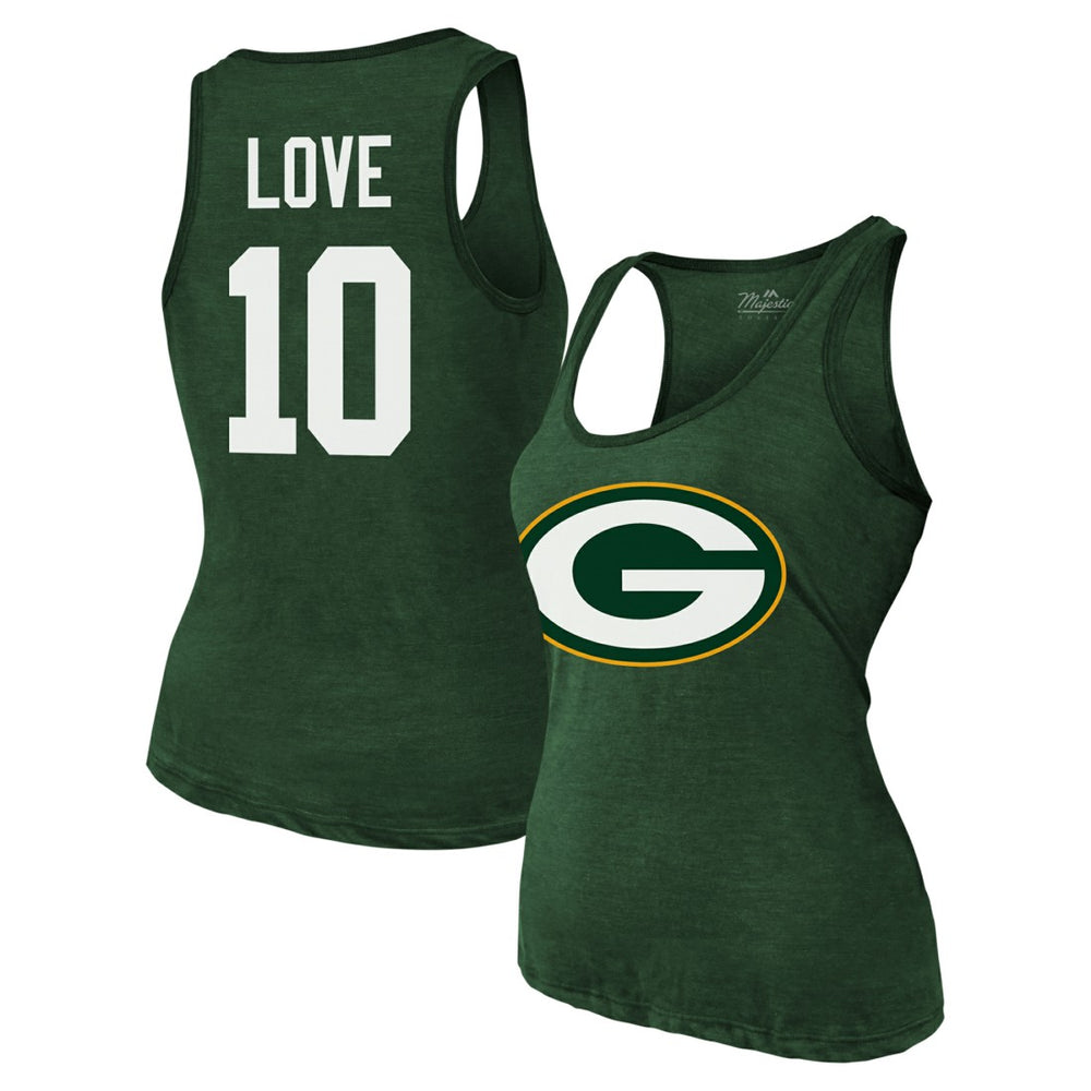 Jordan Love Green Bay Packers Majestic Threads Women's Name & Number Tri-Blend Tank Top Green - NFL