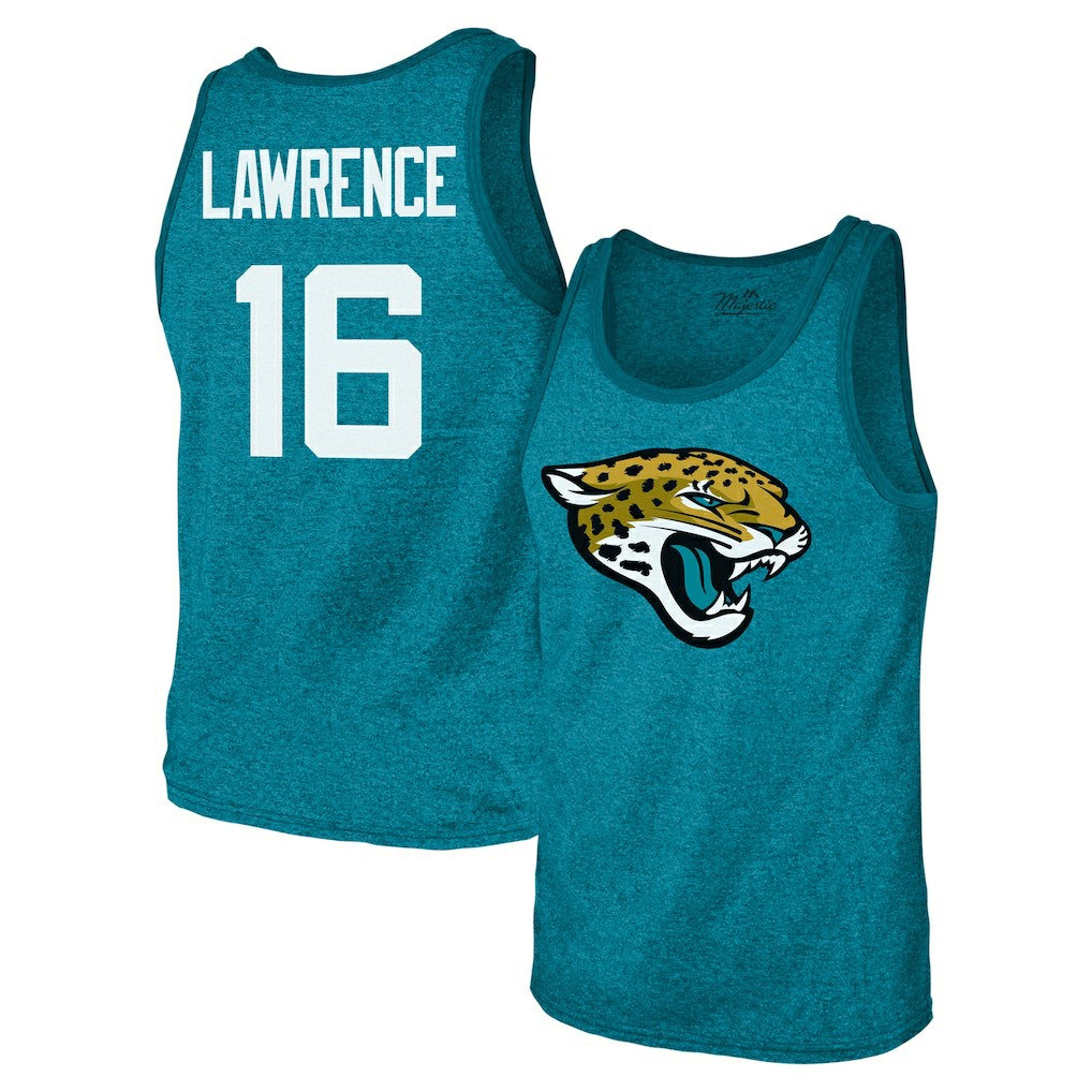 Trevor Lawrence Jacksonville Jaguars Majestic Threads Tri-Blend Player Name & Number Tank Top Teal - NFL
