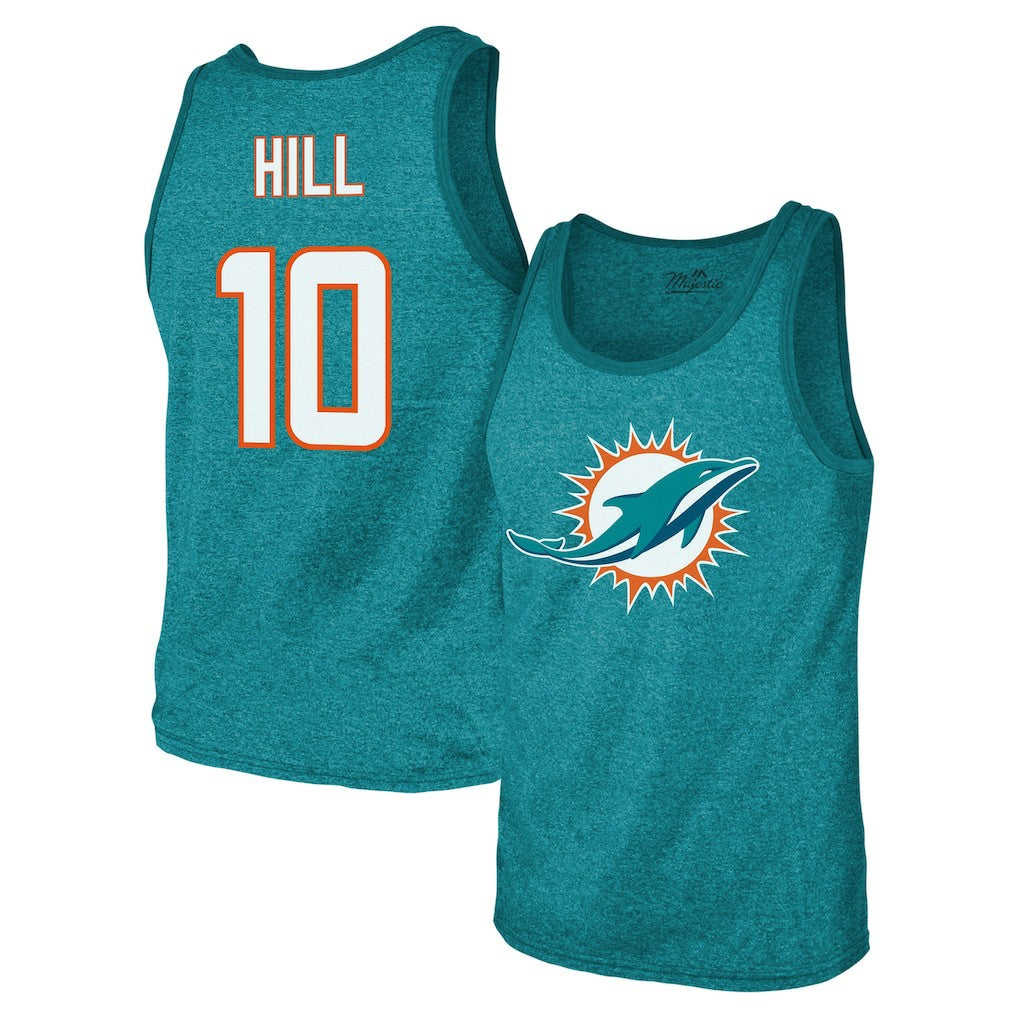 Tyreek Hill Miami Dolphins Majestic Threads Tri-Blend Player Name & Number Tank Top Aqua - NFL