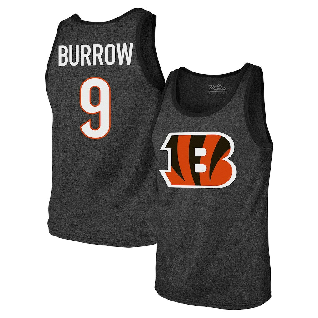 Joe Burrow Cincinnati Bengals Majestic Threads Tri-Blend Player Name & Number Tank Top Black - NFL