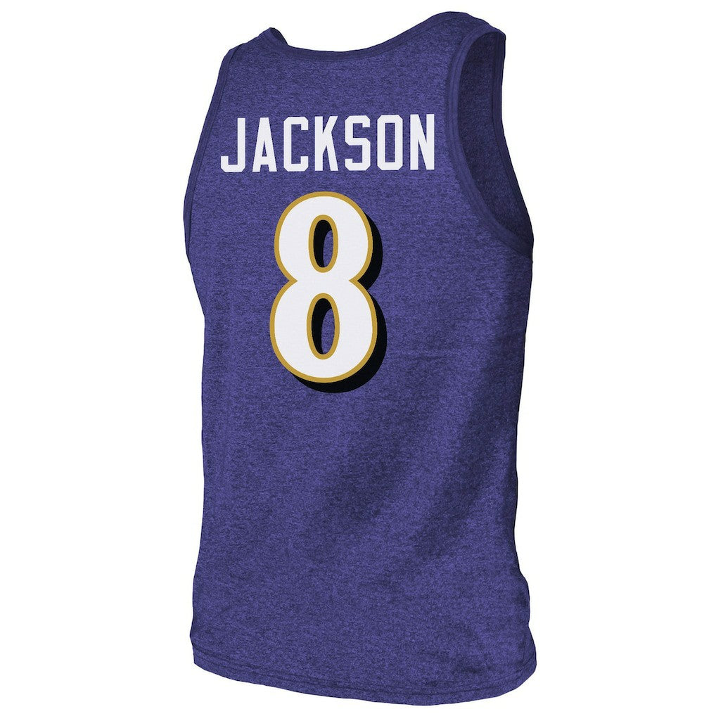 Lamar Jackson Baltimore Ravens Majestic Threads Tri-Blend Player Name & Number Tank Top Purple - NFL