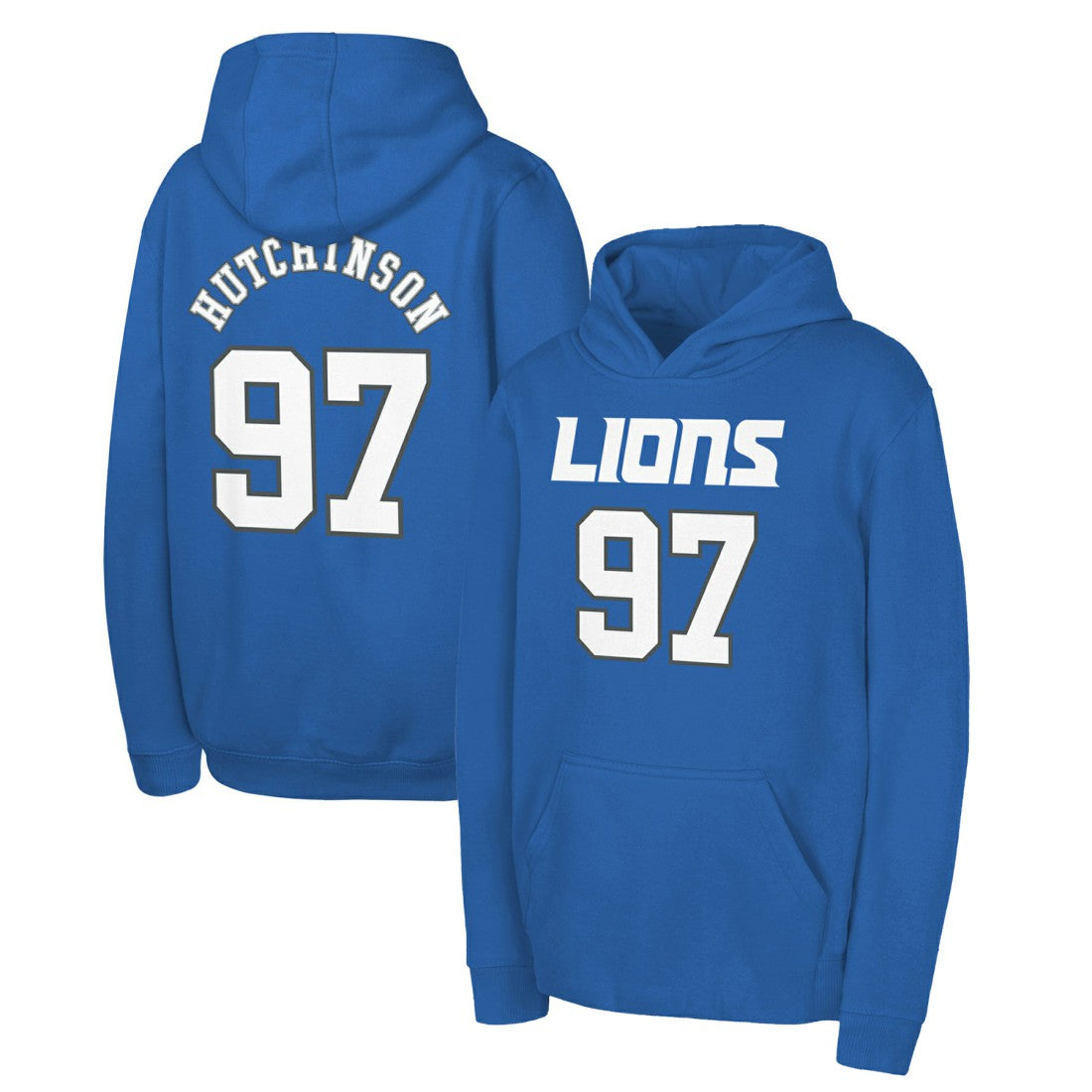 Aidan Hutchinson Detroit Lions Youth Mainliner Player Name & Number Pullover Hoodie Blue - NFL