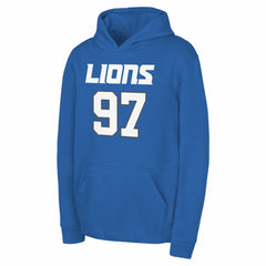 Aidan Hutchinson Detroit Lions Youth Mainliner Player Name & Number Pullover Hoodie Blue - NFL