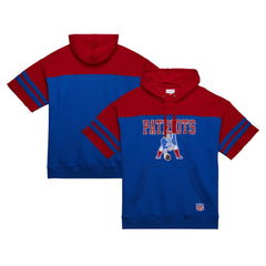 New England Patriots Off Field Vintage Logo Short Sleeve Pullover Hoodie Royal - Mitchell & Ness
