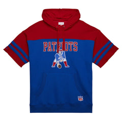 New England Patriots Off Field Vintage Logo Short Sleeve Pullover Hoodie Royal - Mitchell & Ness