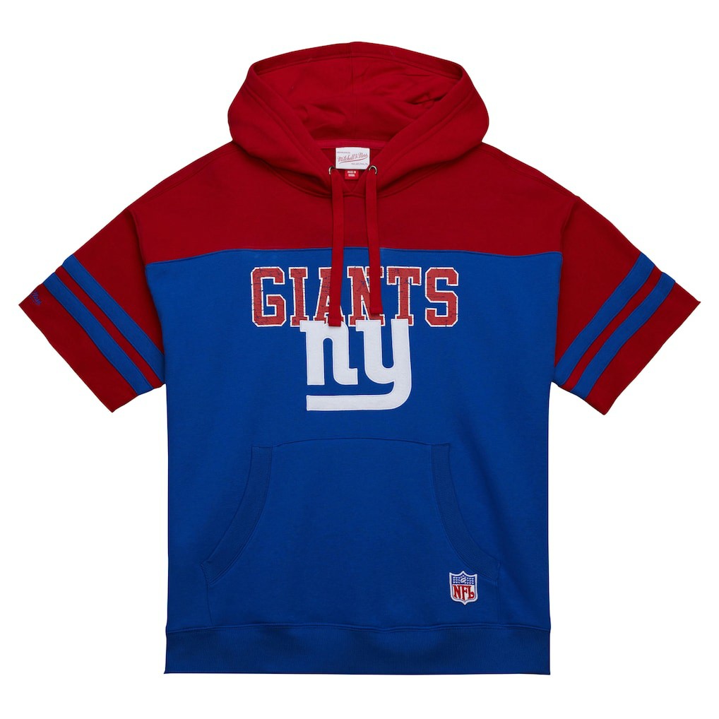 New York Giants Off Field Vintage Logo Short Sleeve Pullover Hoodie Royal - Mitchell & Ness