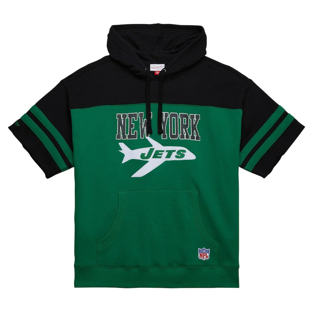 New York Jets Off Field Vintage Logo Short Sleeve Pullover Hoodie Kelly Green - Mitchell & Ness