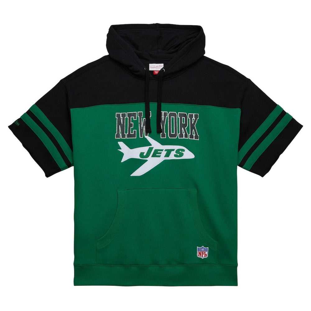 New York Jets Off Field Vintage Logo Short Sleeve Pullover Hoodie Kelly Green - Mitchell & Ness