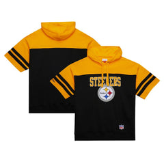 Pittsburgh Steelers Off Field Vintage Logo Short Sleeve Pullover Hoodie Black - Mitchell & Ness