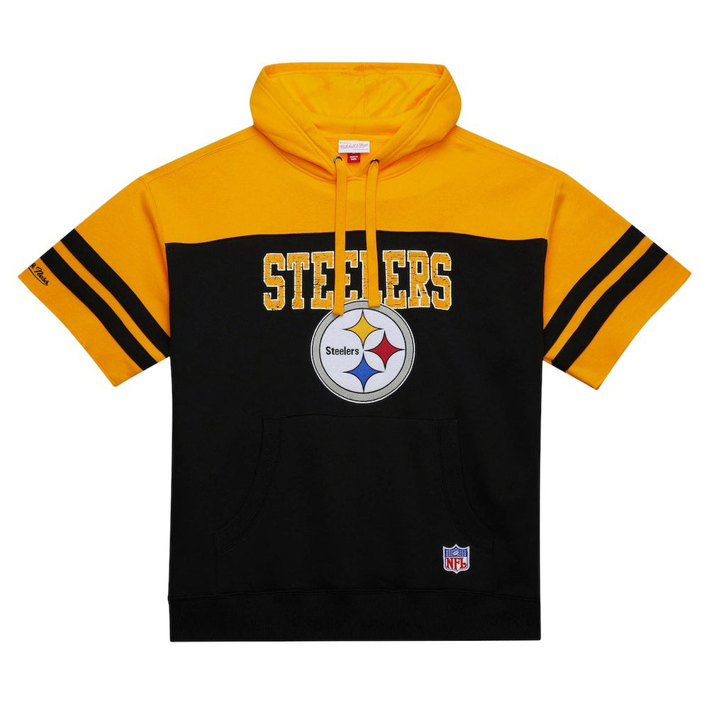 Pittsburgh Steelers Off Field Vintage Logo Short Sleeve Pullover Hoodie Black - Mitchell & Ness