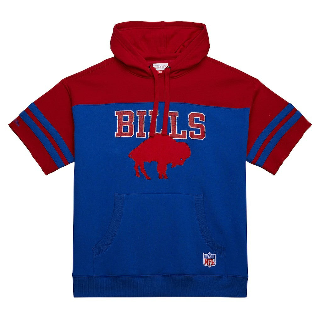 Buffalo Bills Off Field Vintage Logo Short Sleeve Pullover Hoodie Royal - Mitchell & Ness