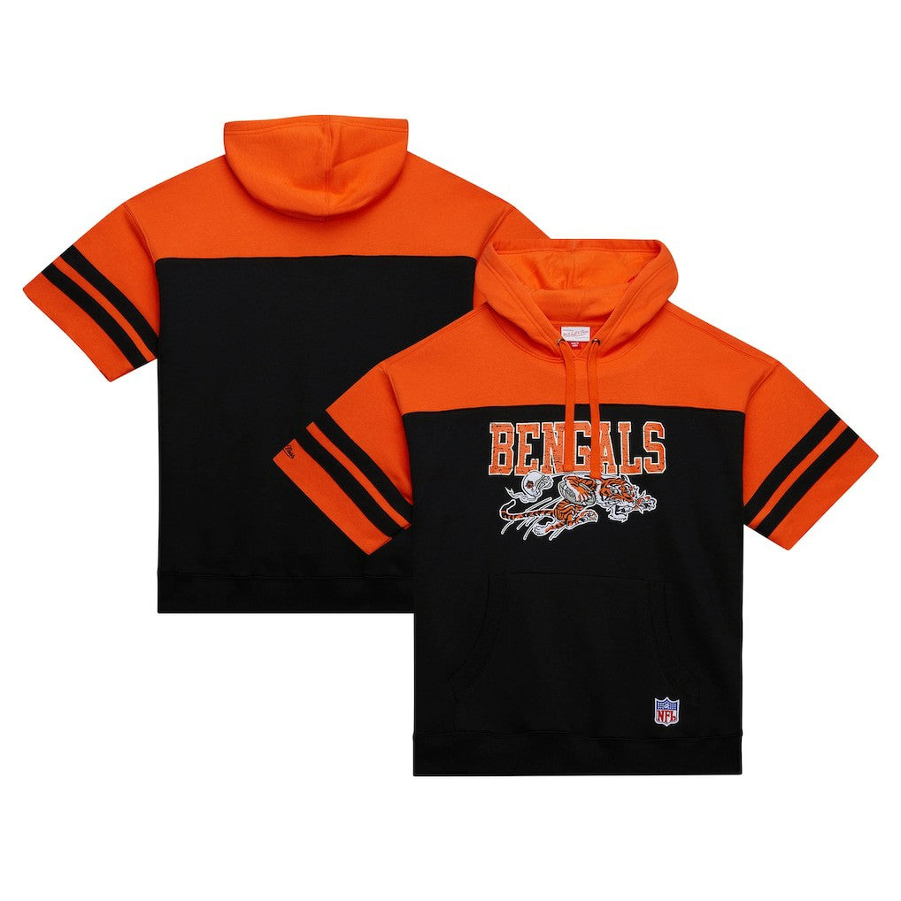 Cincinnati Bengals Off Field Vintage Logo Short Sleeve Pullover Hoodie Black - Mitchell & Ness