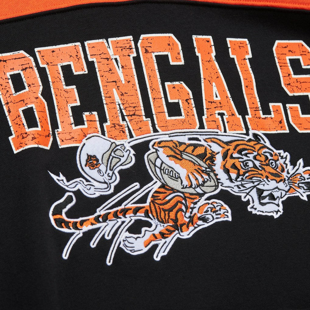 Cincinnati Bengals Off Field Vintage Logo Short Sleeve Pullover Hoodie Black - Mitchell & Ness