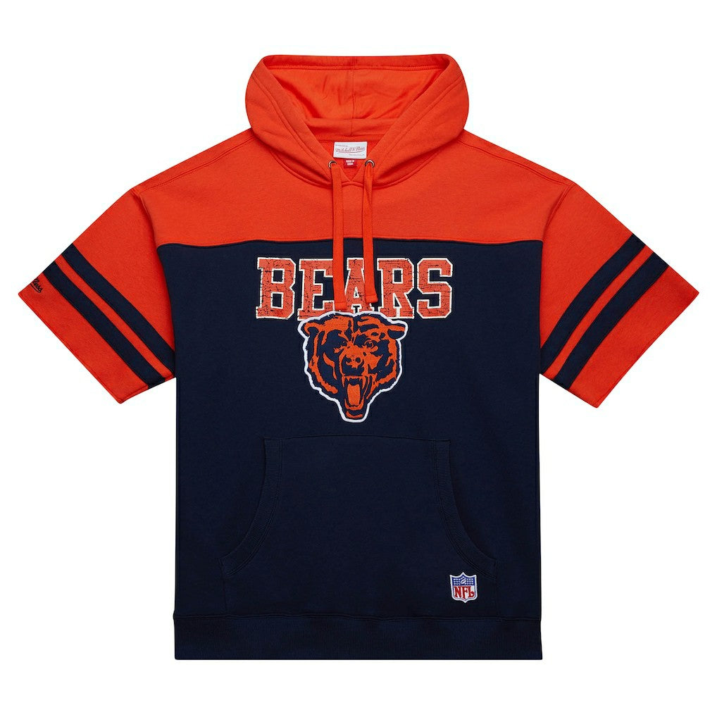 Chicago Bears Off Field Vintage Logo Short Sleeve Pullover Hoodie Navy - Mitchell & Ness