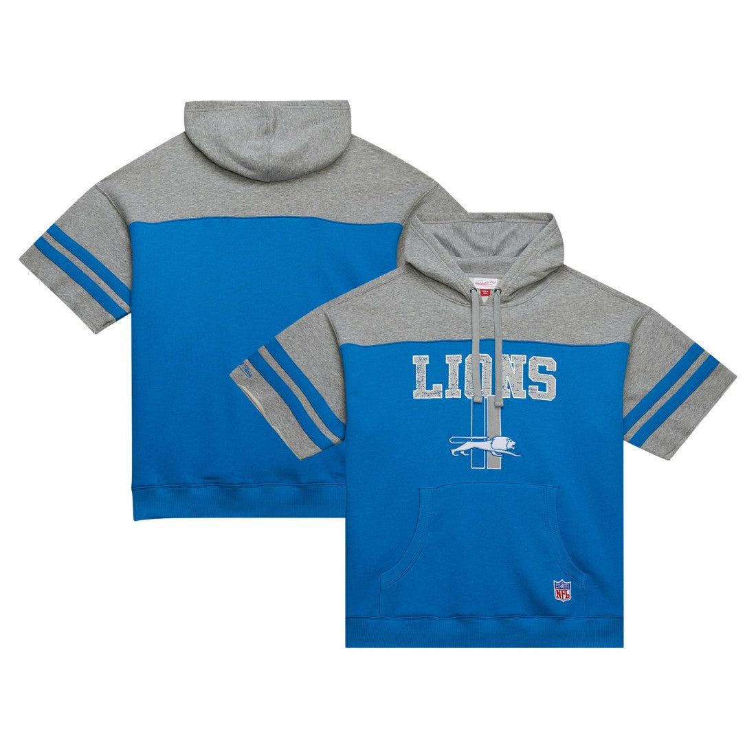 Detroit Lions Off Field Vintage Logo Short Sleeve Pullover Hoodie Blue - Mitchell & Ness