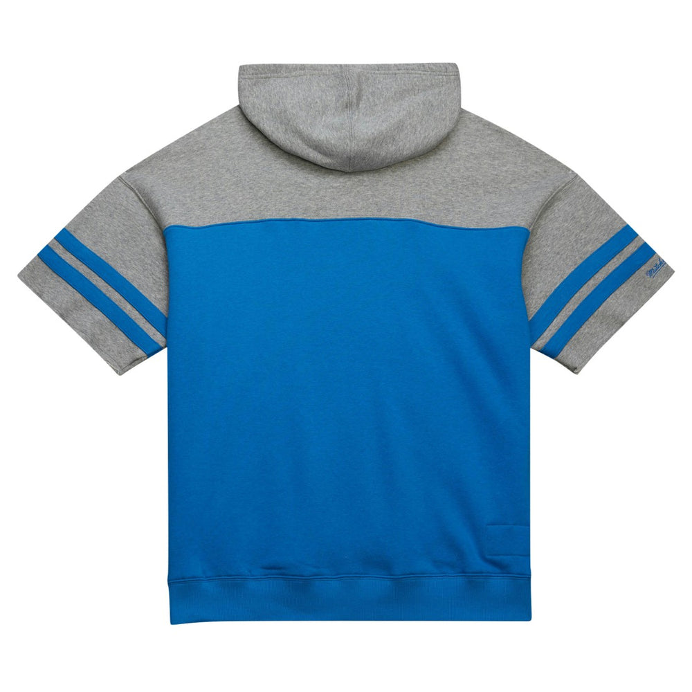 Detroit Lions Off Field Vintage Logo Short Sleeve Pullover Hoodie Blue - Mitchell & Ness
